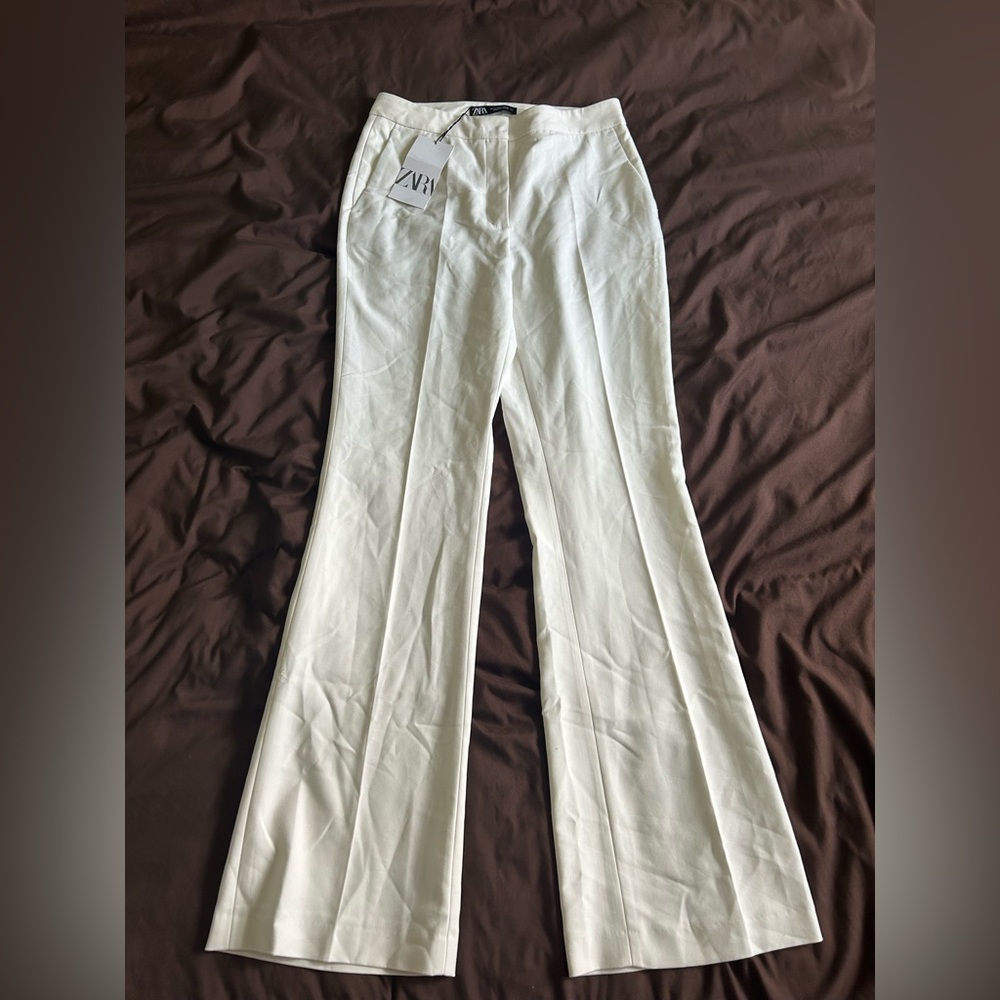 Zara Cream Wide-Leg Jean Trousers